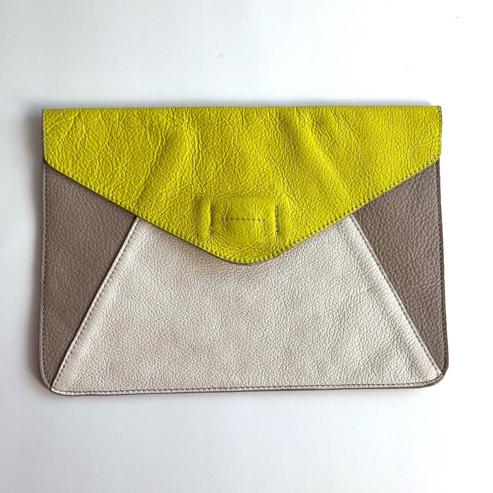 Gap Genuine Leather Envelope Style Color Block Clutch Magnetic Snap 7.5" x 10.5"
